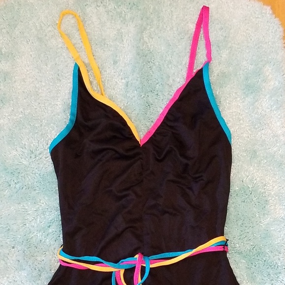One Piece Swimsuit - Black w/ 3 Waist Ties - Picture 3 of 7